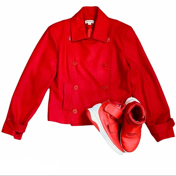 Red Wool Anne Taylor Cropped Pea Coat Size M - Picture 16 of 16